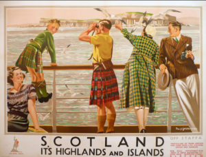 Scotland: Its Highlands and Islands (off Staffa) by Tom Gilfillan, printed by John Horne for LMS