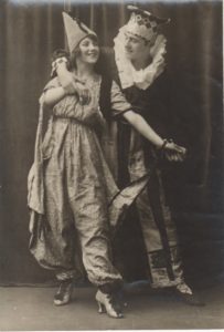 Photograph of GSA students Alec Milne and Alice Smith dancing in costume, 1910s.