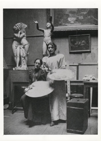 Ann MacBeth and fellow student, Drawing and Painting class, c1912