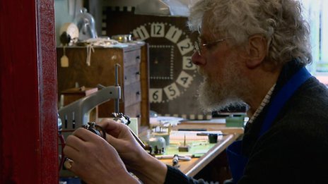 Horologist Kenneth Chapelle conserving one of the clocks. Image courtesy of BBC.