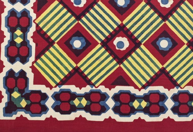 Textile sample of Turkey red dyed and printed cotton, c 1840-50. Image courtesy of National Museums Scotland with kind permission of Coats plc