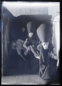 Glasgow School of Art glass plate negative showing students in costume