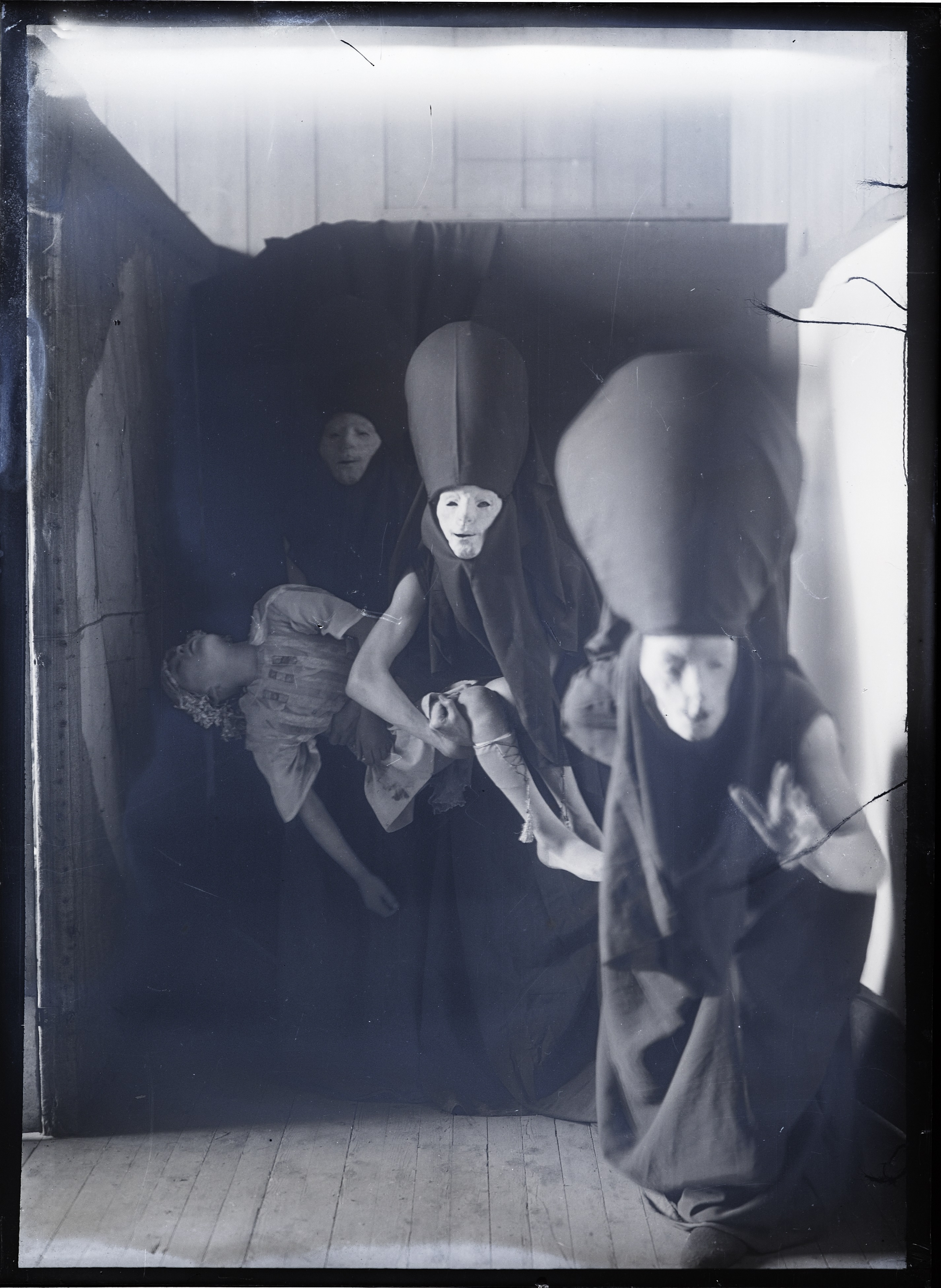 Glasgow School of Art glass plate negative showing students in costume, early 1900s