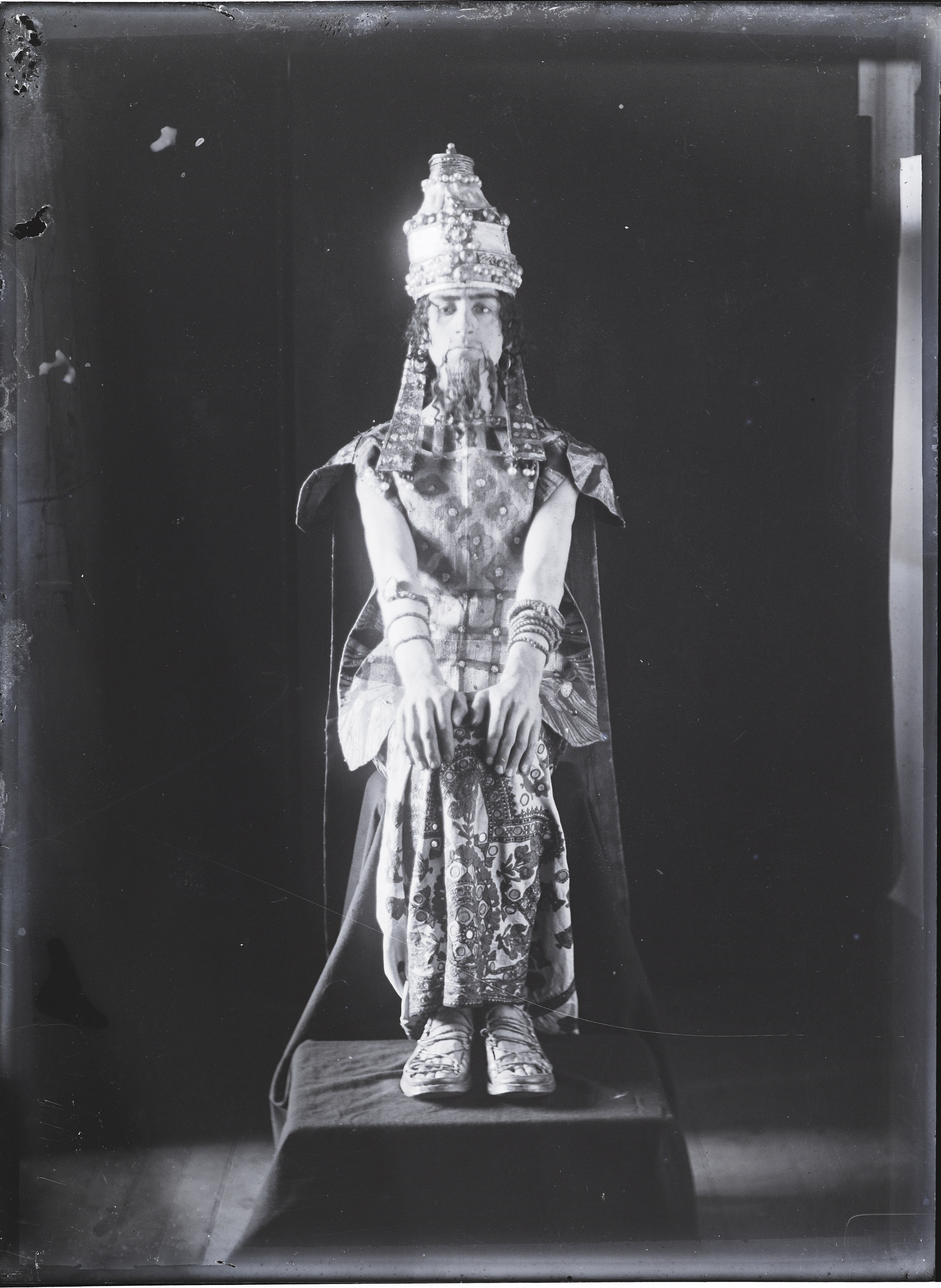 Glasgow School of Art glass plate negative featuring student in costume, early 1900s