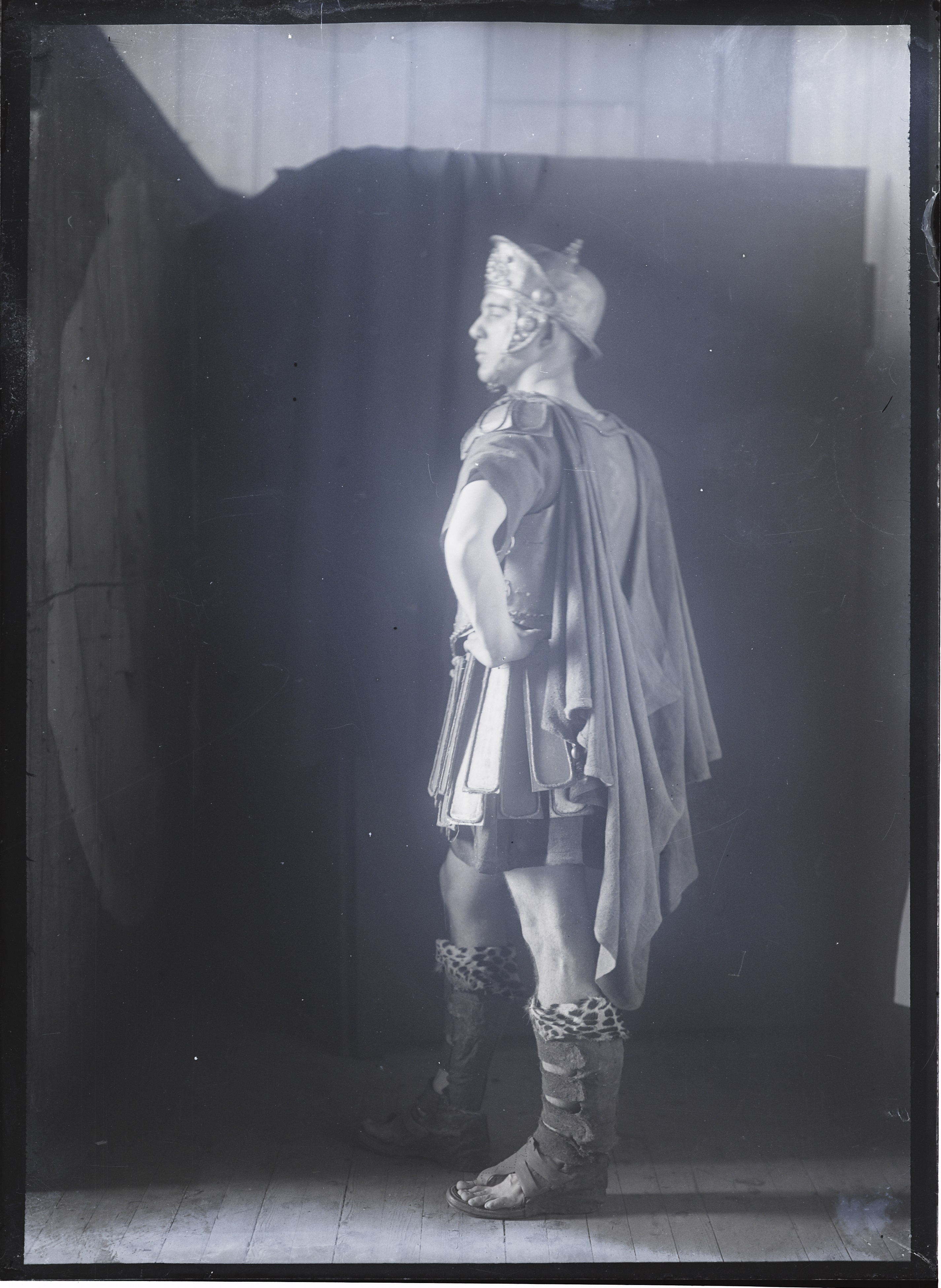 Glasgow School of Art glass plate negative featuring student in costume, early 1900s