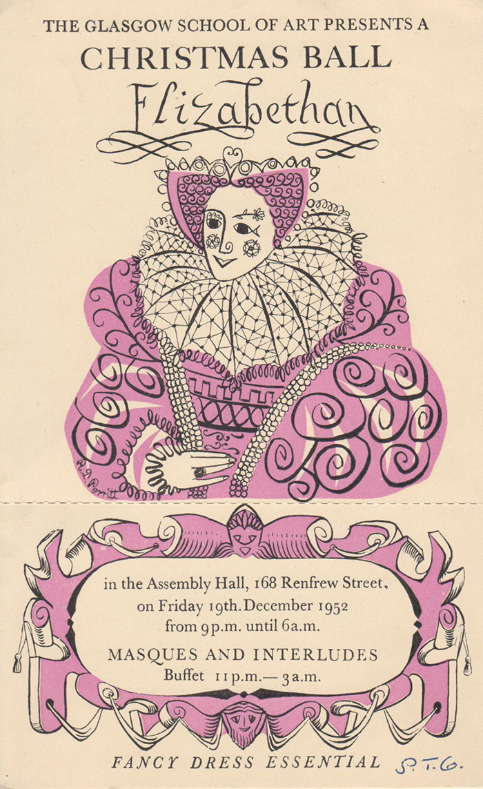 DC 073/43, Flyer for a Christmas Ball, by Gordon Huntly, 1952