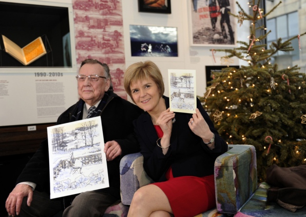 Conrad McKenna and Nicola Sturgeon at the unveiling in the Window on Mackintosh visitor centre yesterday afternoon. Image credit: The Scotsman. 