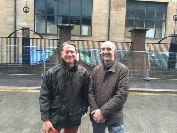 Michael Portillo outside the Mackintosh Building with GSA's Douglas Anderson