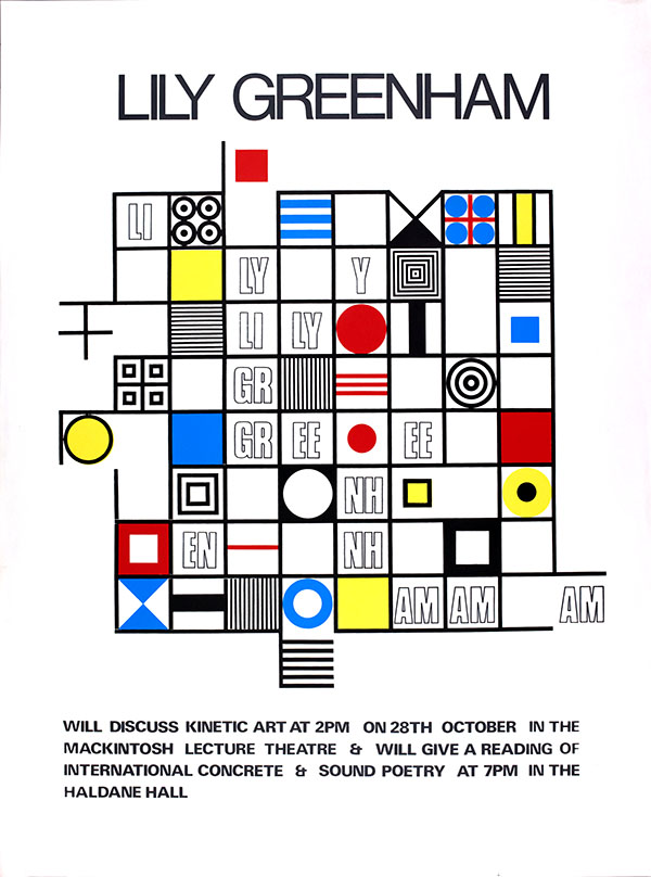 Poster for a talk by Lily Greenham, late 20th century (Archive Reference: GSAA/EPH.10/178)