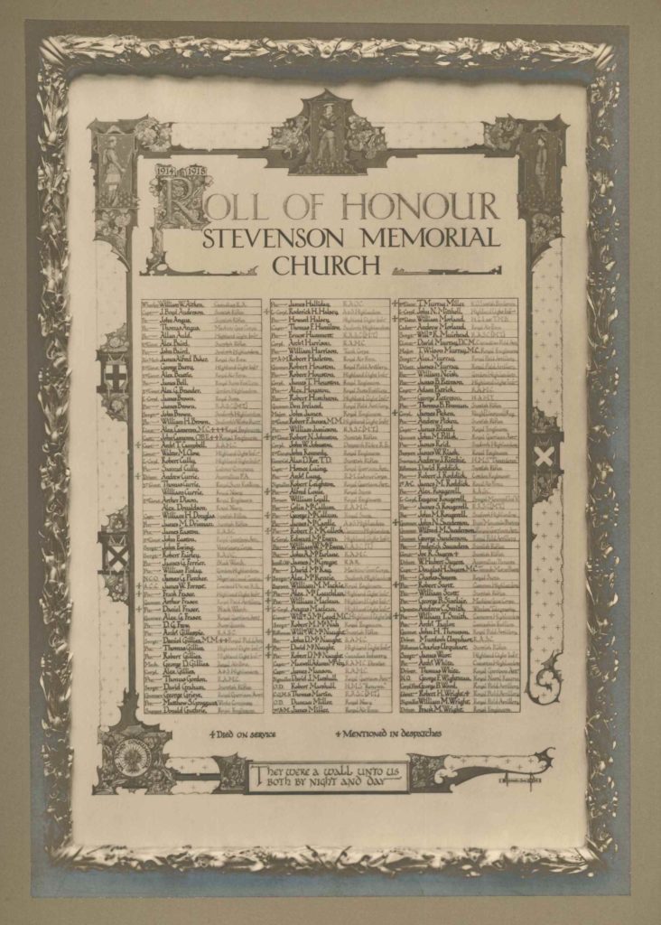 Roll of Honour Stevenson Memorial Church