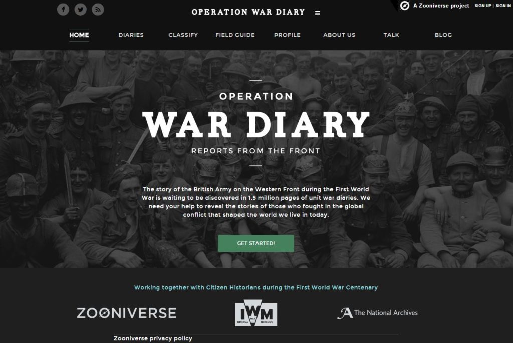Operation War Diary homepage. Image courtesy of The National Archives