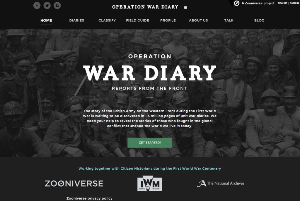 Operation War Diary homepage. Image courtesy of The National Archives 