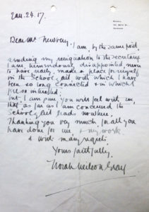 Letter of resignation from Norah Neilson Gray (Archive reference: GSAA/SEC/1 1917)