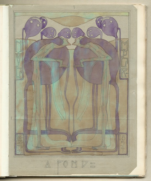 A typical example of the Glasgow Style is A Pond by Frances Macdonald, 1894, Glasgow School of Art Archives and Collections, Mackintosh Art, Design and Architecture Collection 1891-1985 (Archive reference MC/A/3)