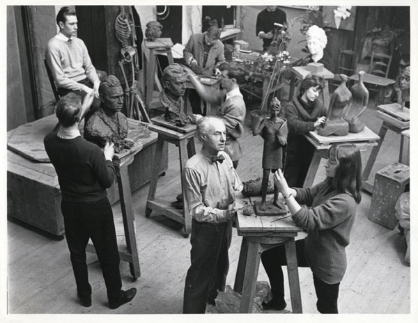 Benno Schotz teaching a Sculpture class at GSA, c.1960, The Glasgow School of Art Archives and Collections, Records of The Glasgow School of Art (Archive Reference GSAA/P/1/726)