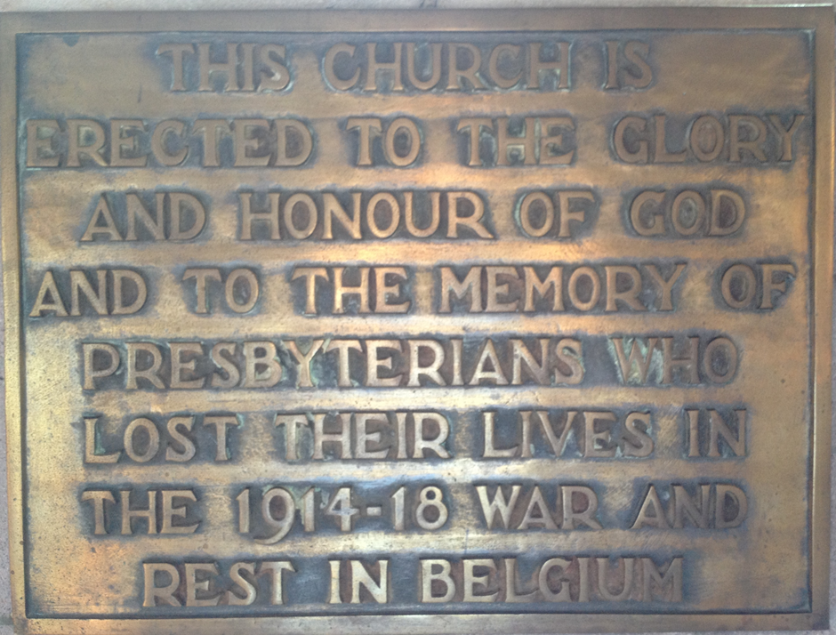 Plaque at St Andrews Church of Scotland, Ixelles, Belgium. Image courtesy of Wikipedia (https://commons.wikimedia.org/w/index.php?curid=27385441)