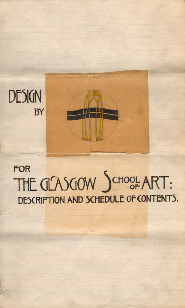 Architect's Design for Glasgow School of Art with a description and schedule of its contents, GSA Archives and Collections (archive reference: GSAA/GOV/5/4/10 page 1)