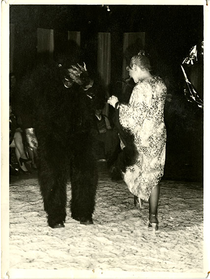 Photograph from the 1977 Fashion Show Featuring a gorilla costume. Archive Reference: JAC/43