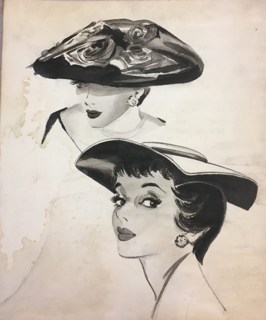 Illustration featuring two face studies with hats by Garcia Hunter (Archive Reference: DC 072/1/29)