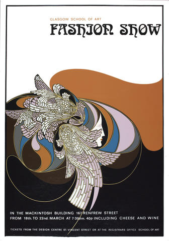 Poster for a fashion show featuring artwork by Robert Stewart. Catalogue item: GSAA/EPH/10/101