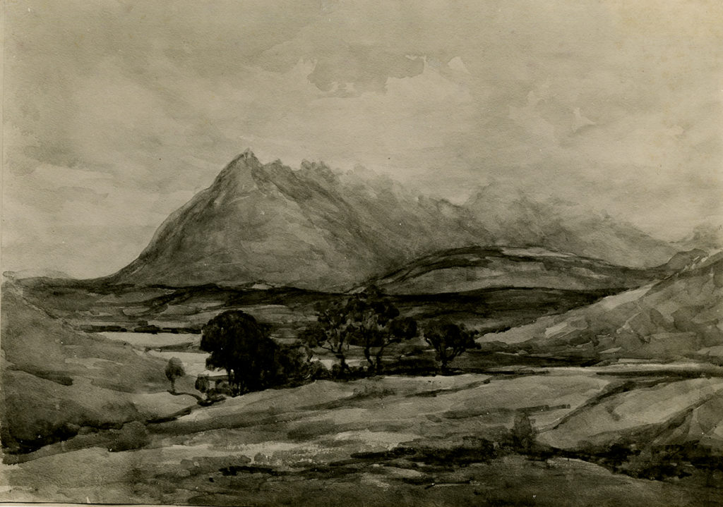 Figure 1. William Meldrum, Photograph of the Cuillin Hills view painting, c1890s-1920s, photograph, 140 x 200mm, DC 120/2/7.