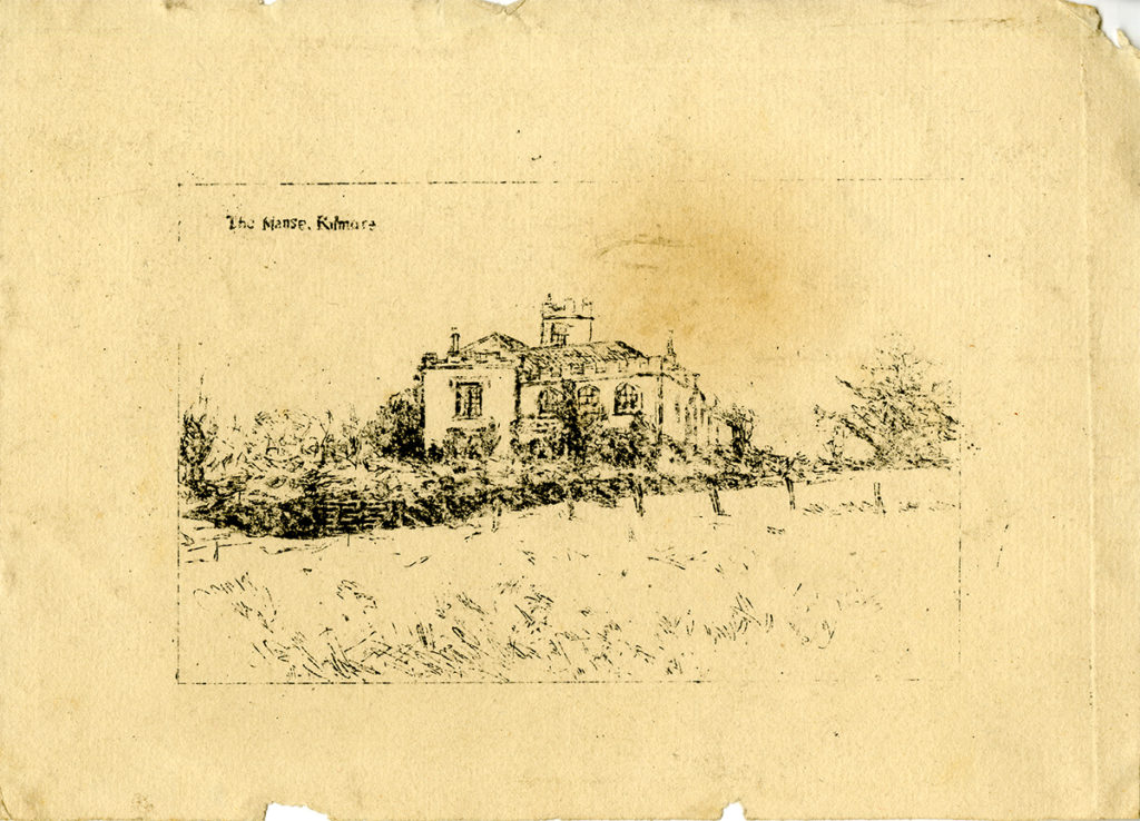 Figure 6. William Meldrum, Drawing of a manse, c1880s-1890s, print with black ink on paper, 145 x 200mm, DC 120/1/9.