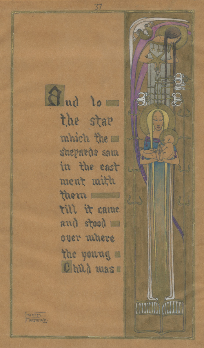 The Nativity, by Frances Macdonald MacNair, Watercolour, gold and silver paint, on brown tracing paper