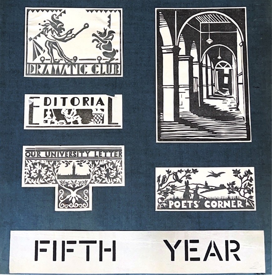 Figure 4. DC 084/7/12, Gerard V. Murphy, Printmaking examples for school activity posters. c1934-1940, prints on cartridge paper and textured paper, GSA Archives & Collections
